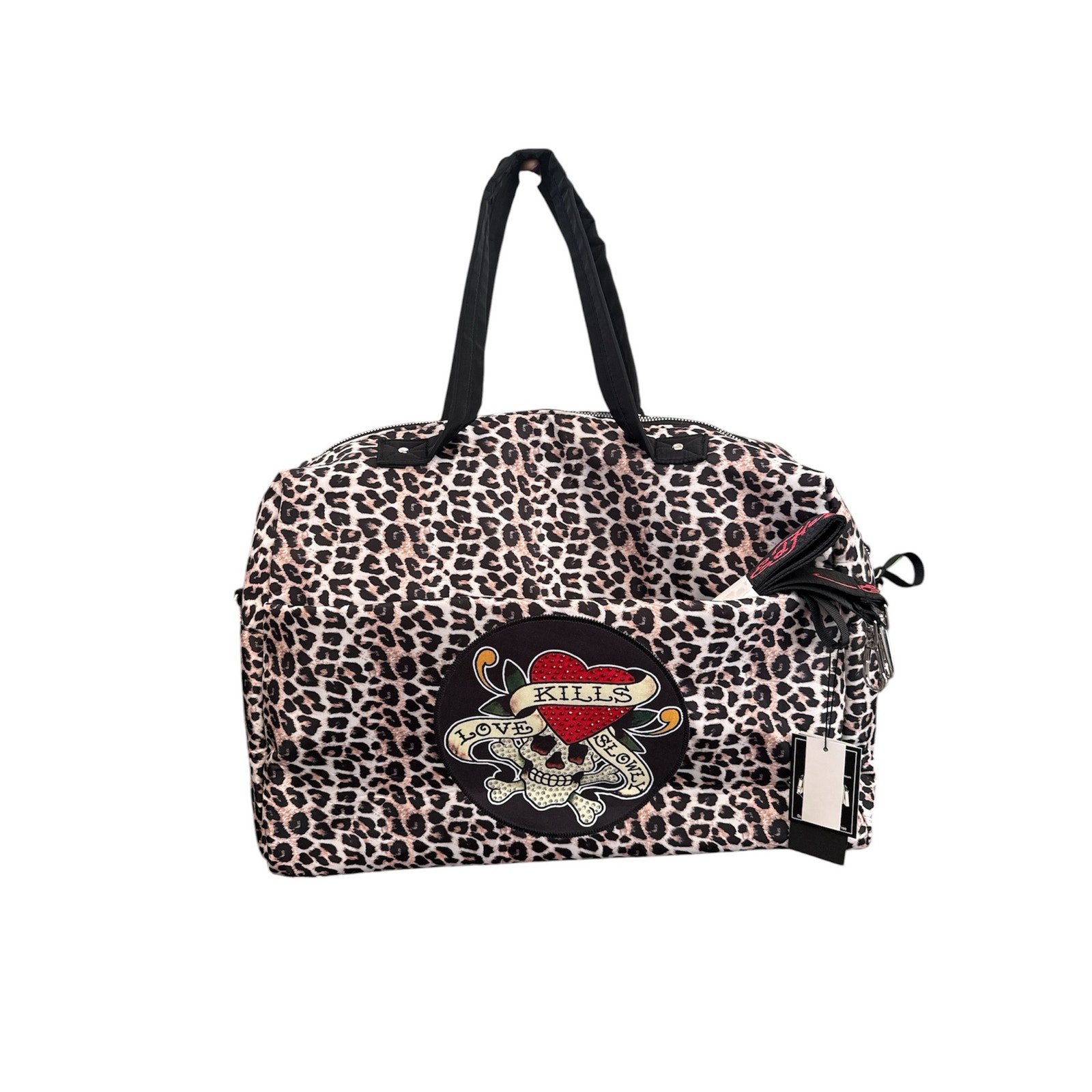 Ed Hardy Y2k Leopard Print Weekender Carry-On Duffel Bag "Love Kills Slowly”